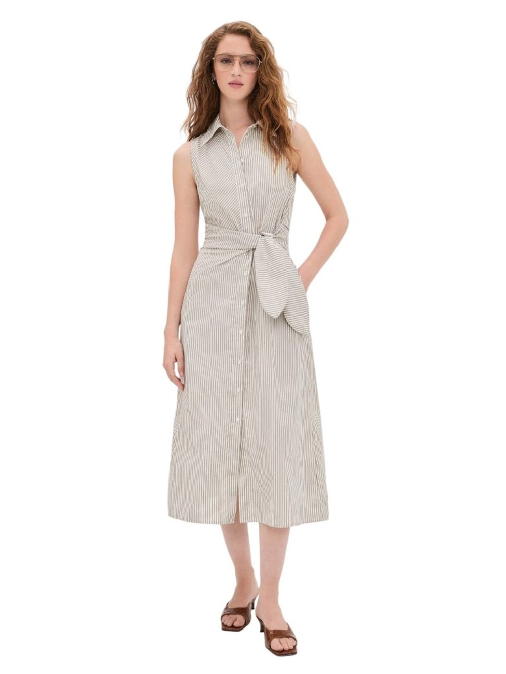 Favorite Daughter Striped Good Behavior Dress in soft taupe stripe Medium Womens